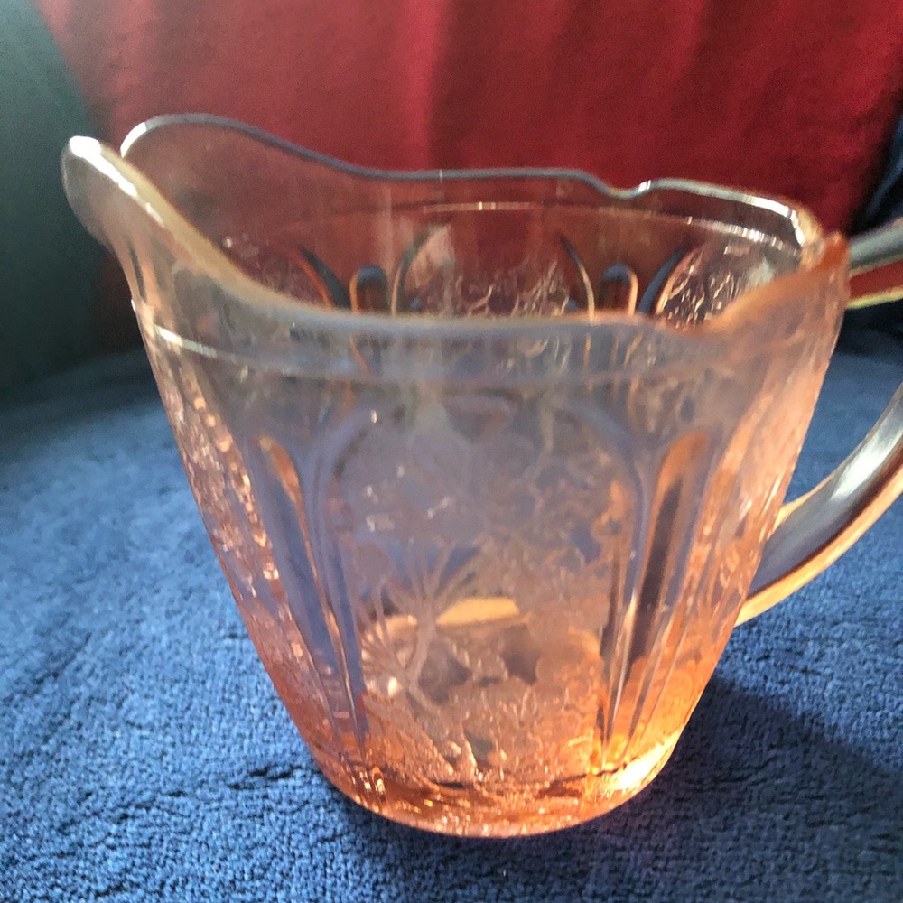 VINTAGE Cherry Blossom Pink depression glass creamer.